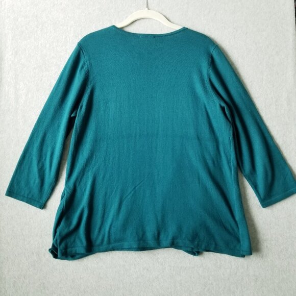 J Jill Womens Large Faux Wrap Tie Front Knit Top Blue Green Soft Lightweight - Picture 7 of 10